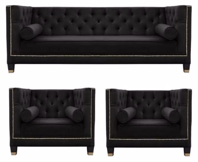 Schwarz Wohnzimmer Sofagarnitur Chesterfield Sessel Schwarz Möbel Textil Stoff