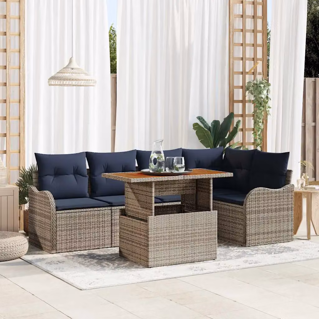 Set Divano da Giardino vidaXL a Forma di L con Tavolino, 6 Pezzi, Grigio e Blu Navy