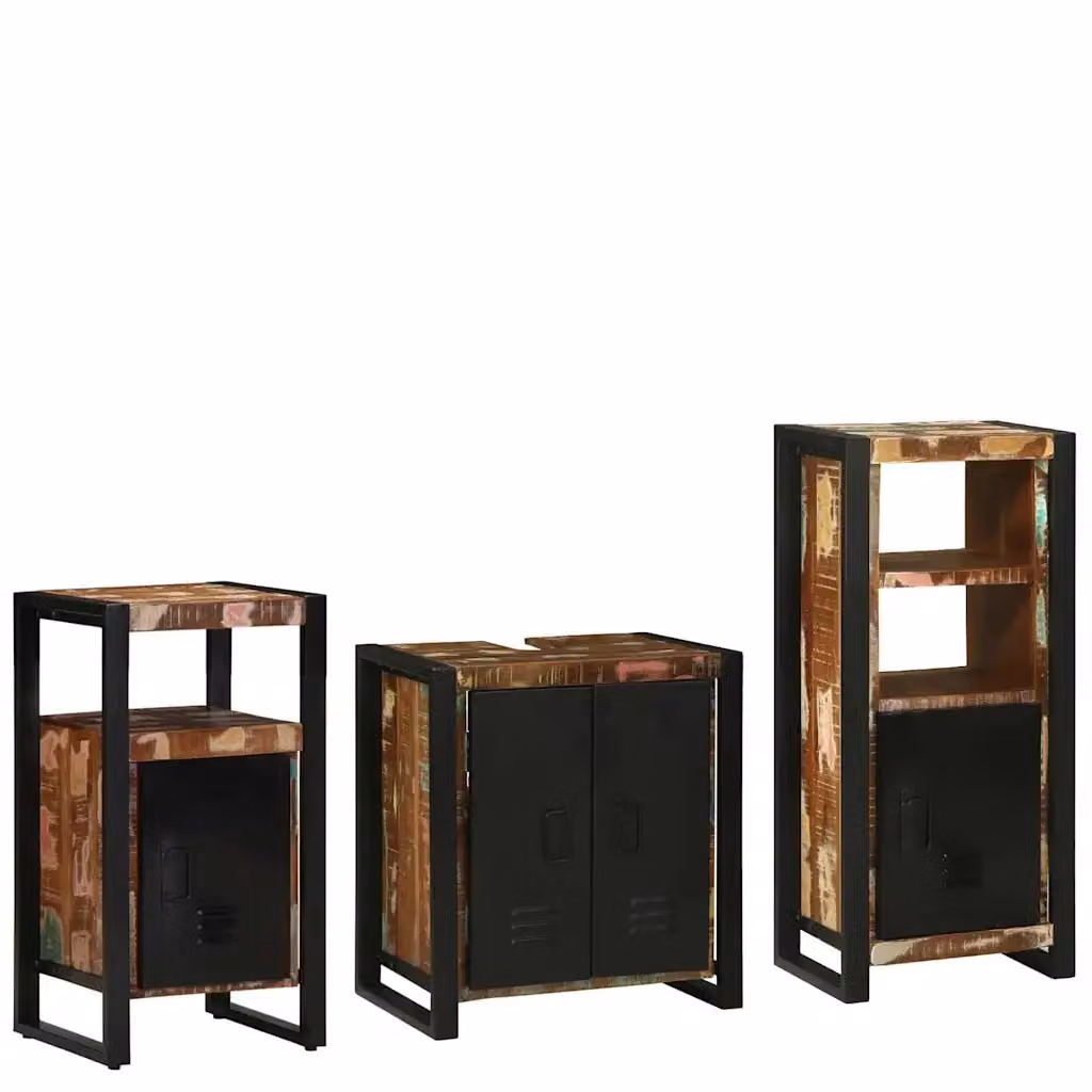 Set di mobili da bagno moderni vidaXL in legno e metallo, 3 pezzi, multicolore e nero – 3