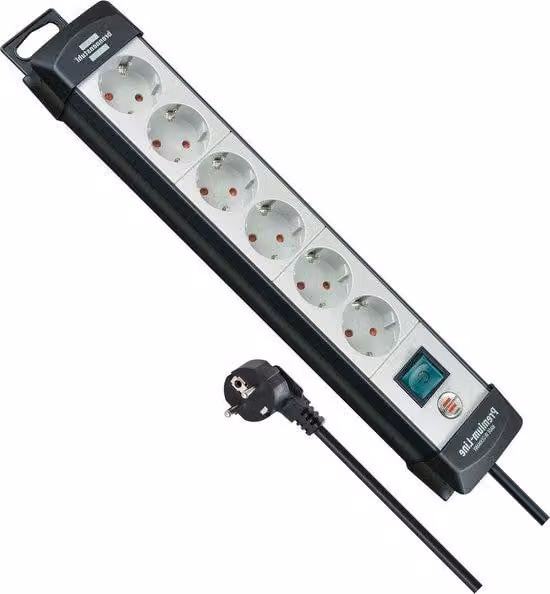 Presa multipla a 6 prese con interruttore e cavo da 5 m, grigio chiaro/nero