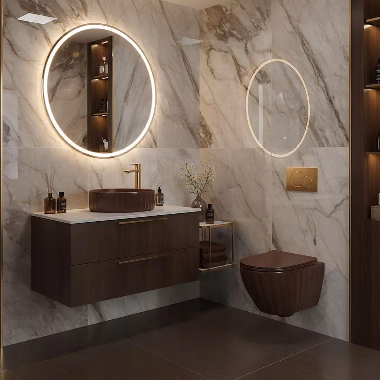 Set lavabo e WC WC sospeso Marrone
