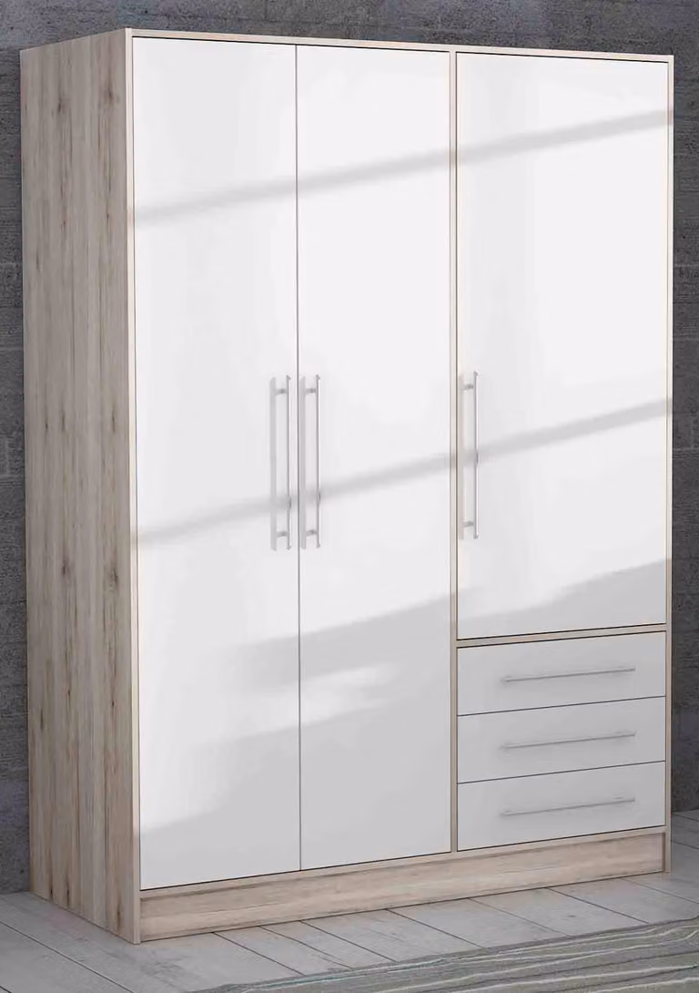 Armadio Jupiter in rovere sabbiato e bianco a 3 ante 145 x 200 cm