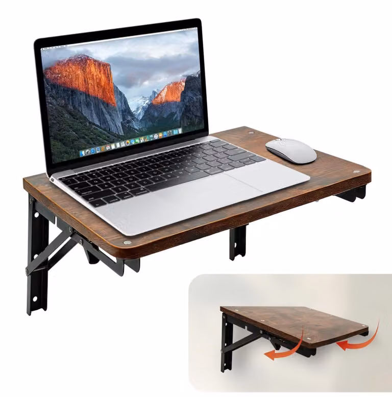 Tavolo pieghevole, design salvaspazio - Montaggio a parete - Supporti per mensole pieghevoli - Scrivania in legno - Capacità di carico fino a 25 kg - Formato mini 42x30 cm - Tavolo da parete