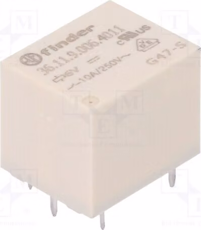 1 relè: elettromagnetico. Bobina: 6 VDC, 10 A / 250 VAC, 15 A. Codice: 36.11.9.006.4011. Elettrico