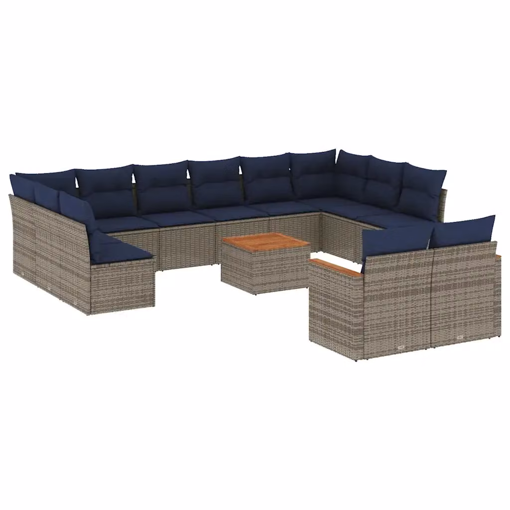 Set di divani da giardino a forma di U con tavolino da esterno vidaXL, colore blu e grigio, in rattan con struttura in metallo e cuscini inclusi – 2