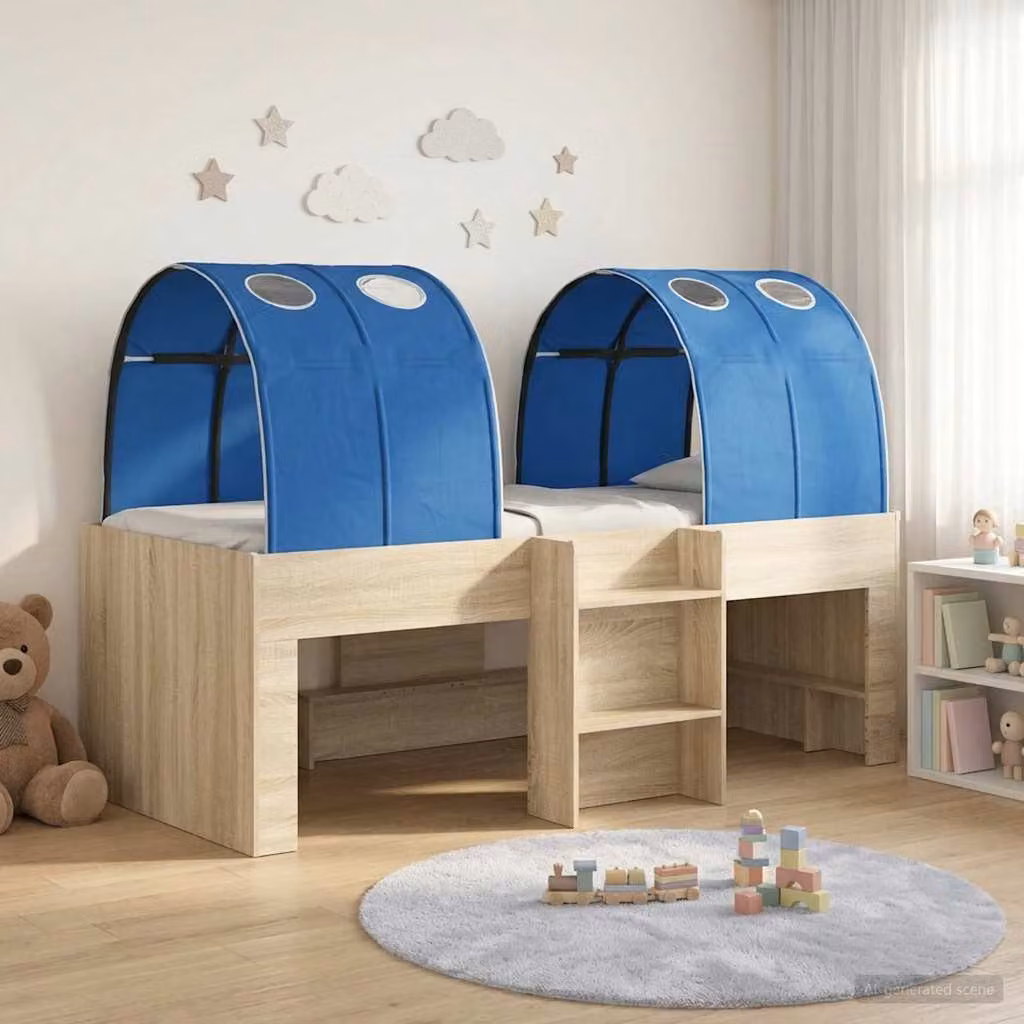 Letto per bambini con tunnel vidaXL in legno ingegnerizzato, Blu e Marrone, L/P/H: 193 x 120 x 96 cm