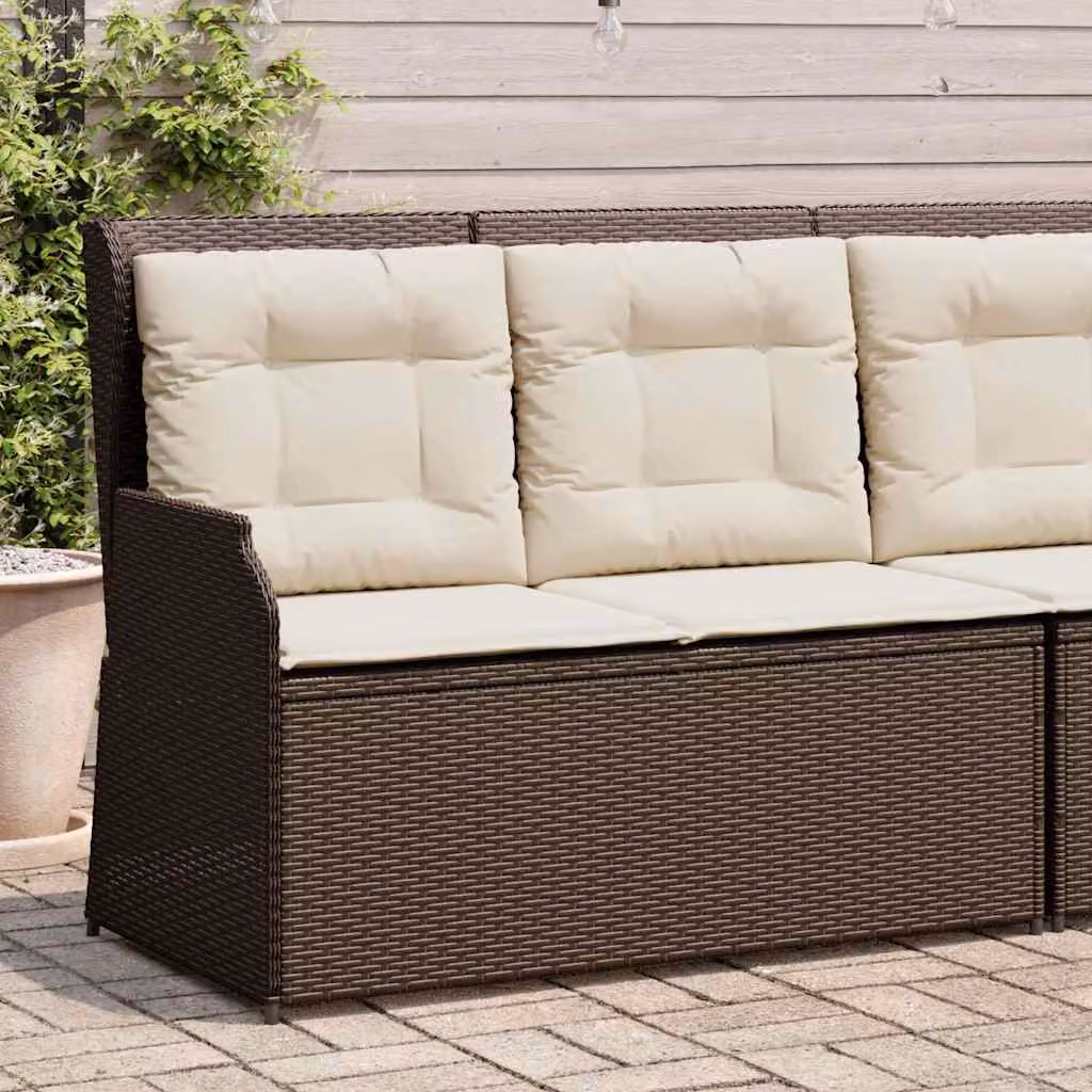 vidaXL Panca Reclinabile da Giardino in Polyrattan e Metallo con Cuscini, Marrone e Bianco