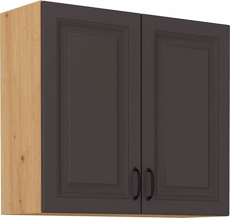 Armadietto superiore da cucina SOPHIA - larghezza 80 cm, grigio scuro / rovere artisan