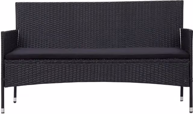 Divano da Giardino a 3 Posti con Cuscini Nero in Polyrattan 45899