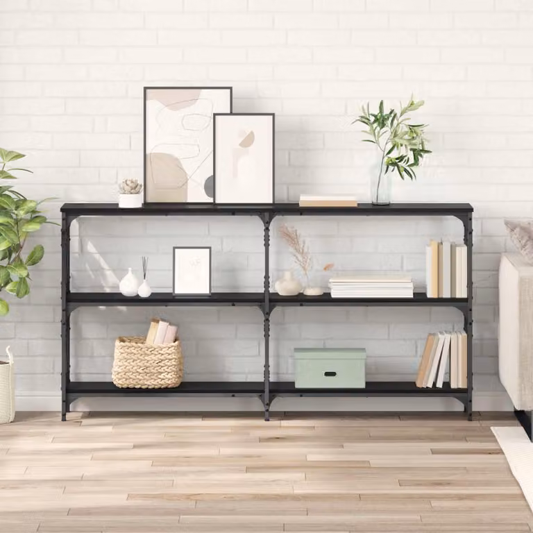 vidaXL Tavolo consolle moderno in MDF e metallo, colore nero, L: 156 cm, P: 28 cm, H: 80,5 cm