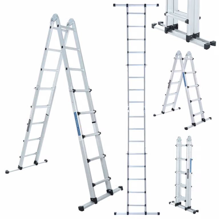 WORHAN Scala 555 cm Scala telescopica in alluminio Scala pieghevole Scala singola Scala a gradini allungabile con barra stabilizzatrice Versatile LG5.5