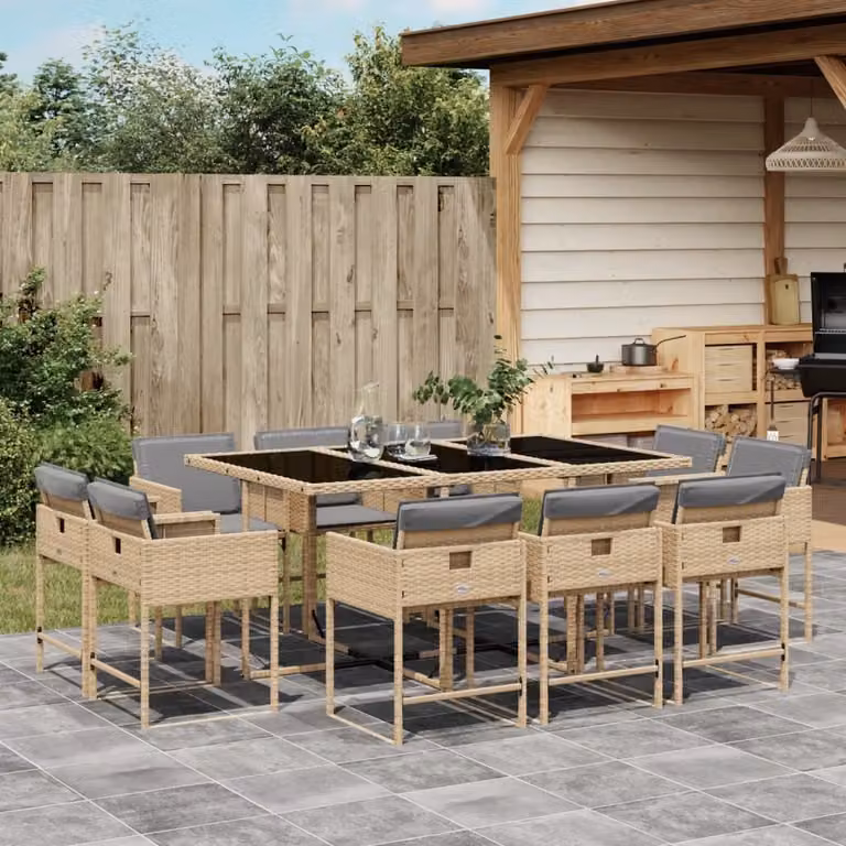 Maison Exclusive - Set Pranzo da Giardino 11 pz con Cuscini Beige Misto Polyrattan