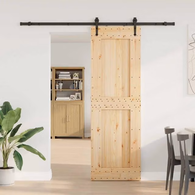 Porta scorrevole moderna vidaXL in legno e acciaio, colore marrone e nero, L: 70 cm, H: 210 cm