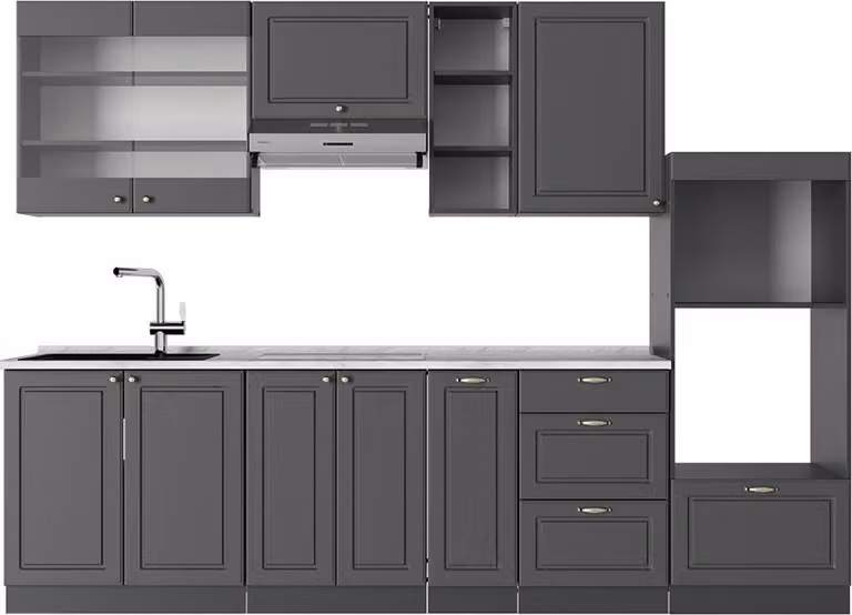 Cucina componibile Vicco Fame-Line Antracite-oro rustico 280 cm , PL Marmo, Model 56811
