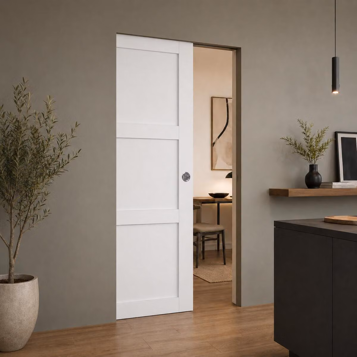 Porta scorrevole Korya bianca a 3 ante H204 x L83 cm, incasso Gd Menuiseries