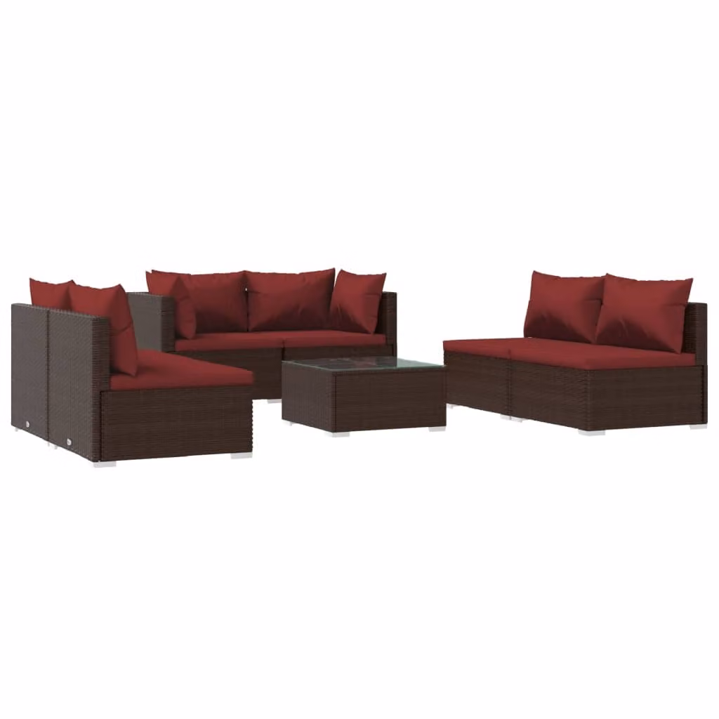 Set Divani da Giardino 7 pz con Cuscini in Polyrattan Marrone