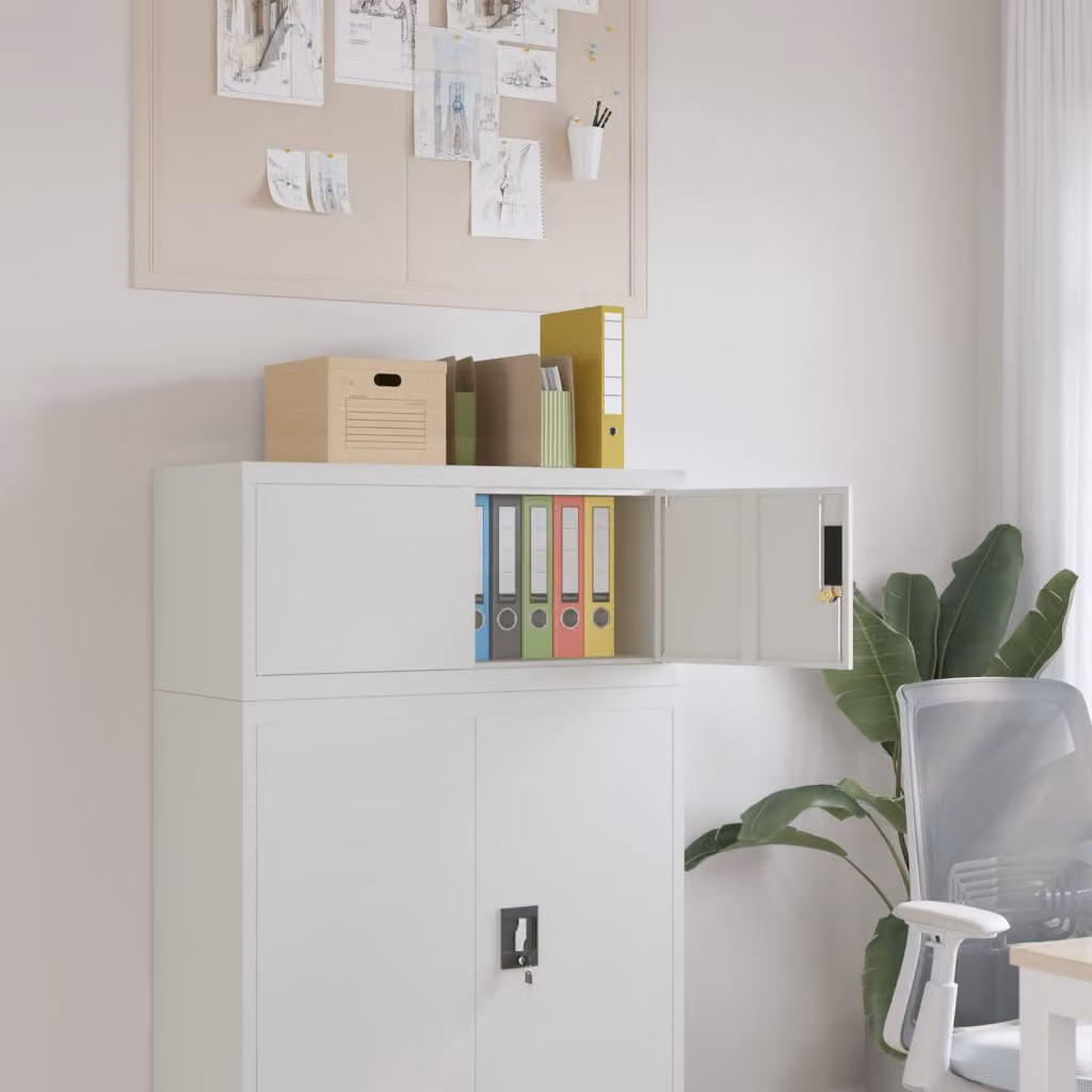 vidaXL Armadio Classificatore in Metallo con Ante a Battente e Serratura, Grigio e Bianco, L 90 x P 40 x H 40 cm
