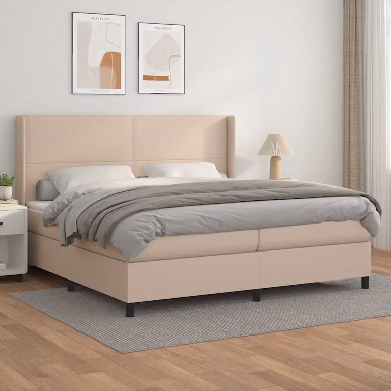 vidaXL Giroletto a Molle con Materasso in Similpelle Colore Cappuccino L/P/H: 200 x 200 x 203 cm