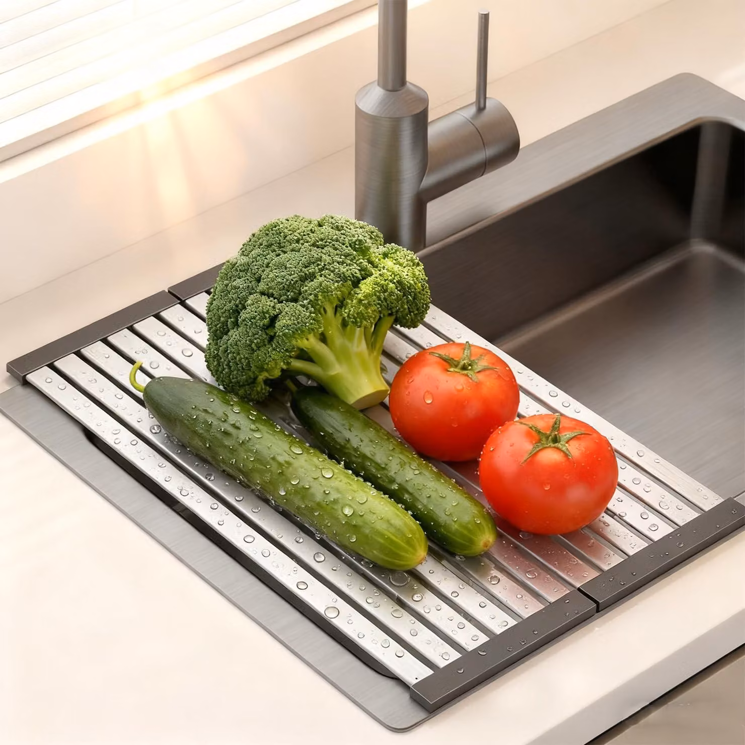 Omgoods - Portaoggetti per stoviglie da cucina, da posizionare vicino al lavello - Pieghevole e