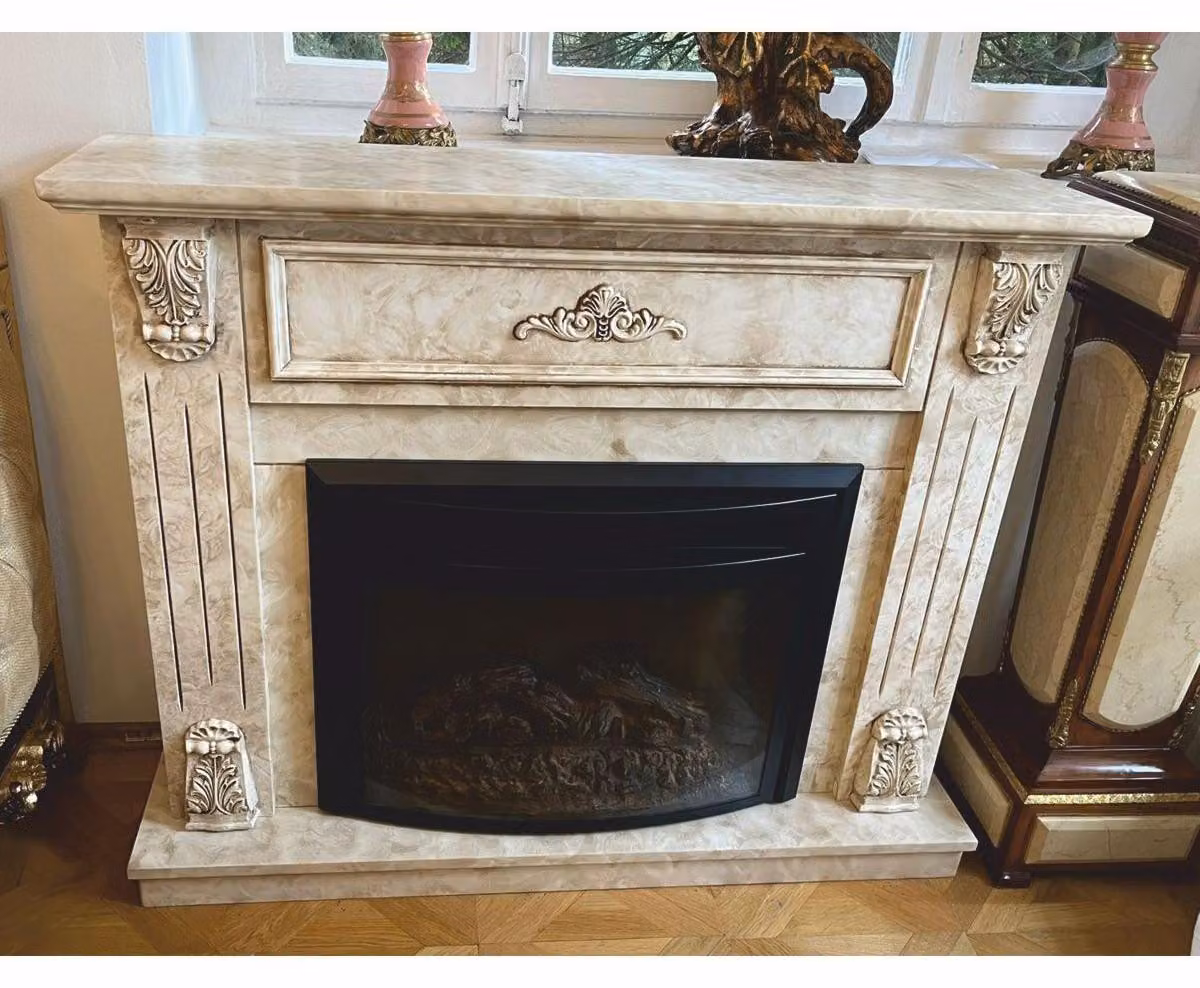 Casa Padrino caminetto elettrico barocco con telecomando crema 118 x 32 x h. 96,5 cm