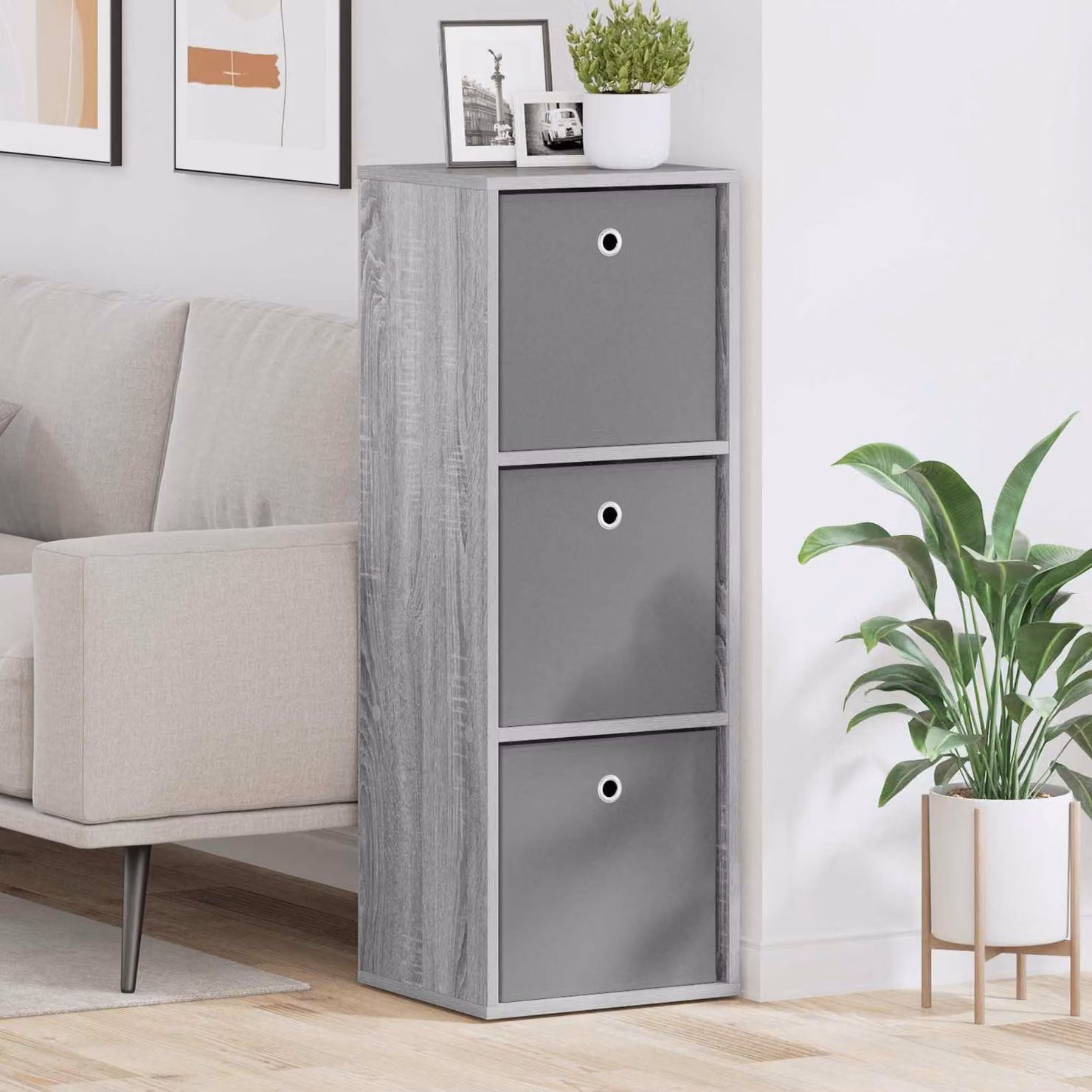 Credenza moderna vidaXL in finitura Sonoma grigio, L 35 cm x P 32 cm x H 99,5 cm