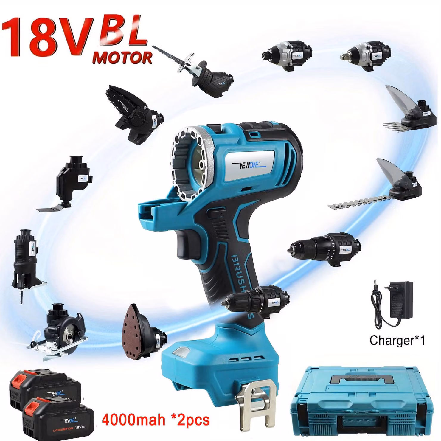Kit combinato multifunzione a 18V brushless, 12 in 1, con 12 accessori