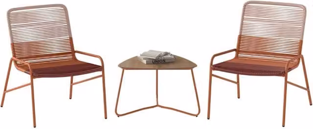 Set di mobili in rattan da patio con sedie a gradiente e tavolo laterale in legno-plastica-Set bistro da esterno a 3 pezzi per balcone Arancione