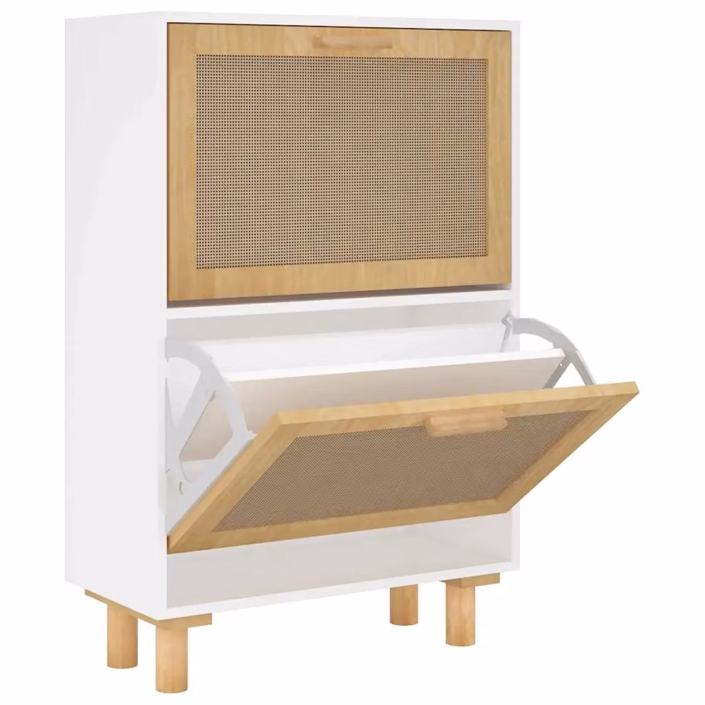 Scarpiera bianca in stile scandinavo vidaXL con legno e rattan L/P/H: 52 x 25 x 80 cm – 2