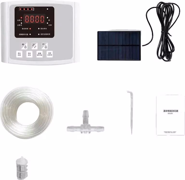 Kit di irrigazione a goccia automatico, alimentato a energia solare, timer programmabile, pompa doppia grigia 20m