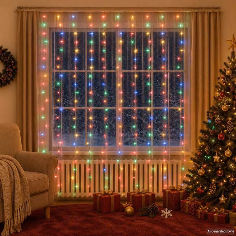 vidaXL Tenda di Luci a Ghiaccioli LED Multicolore con 300 LED RGB
