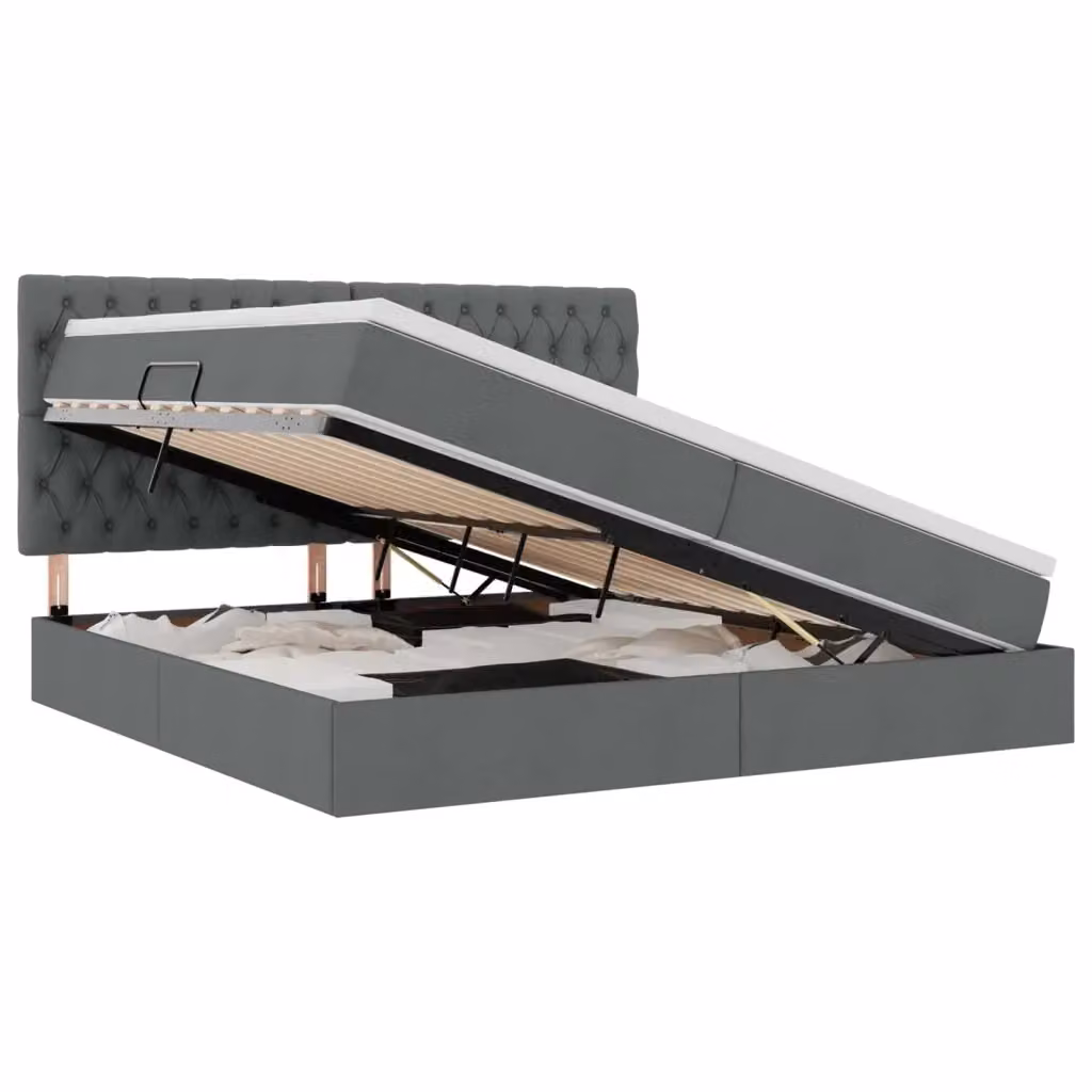 Letto con contenitore vidaXL con illuminazione LED e porte USB, Grigio, L/P/H: 200 x 200 x 128 cm – 2