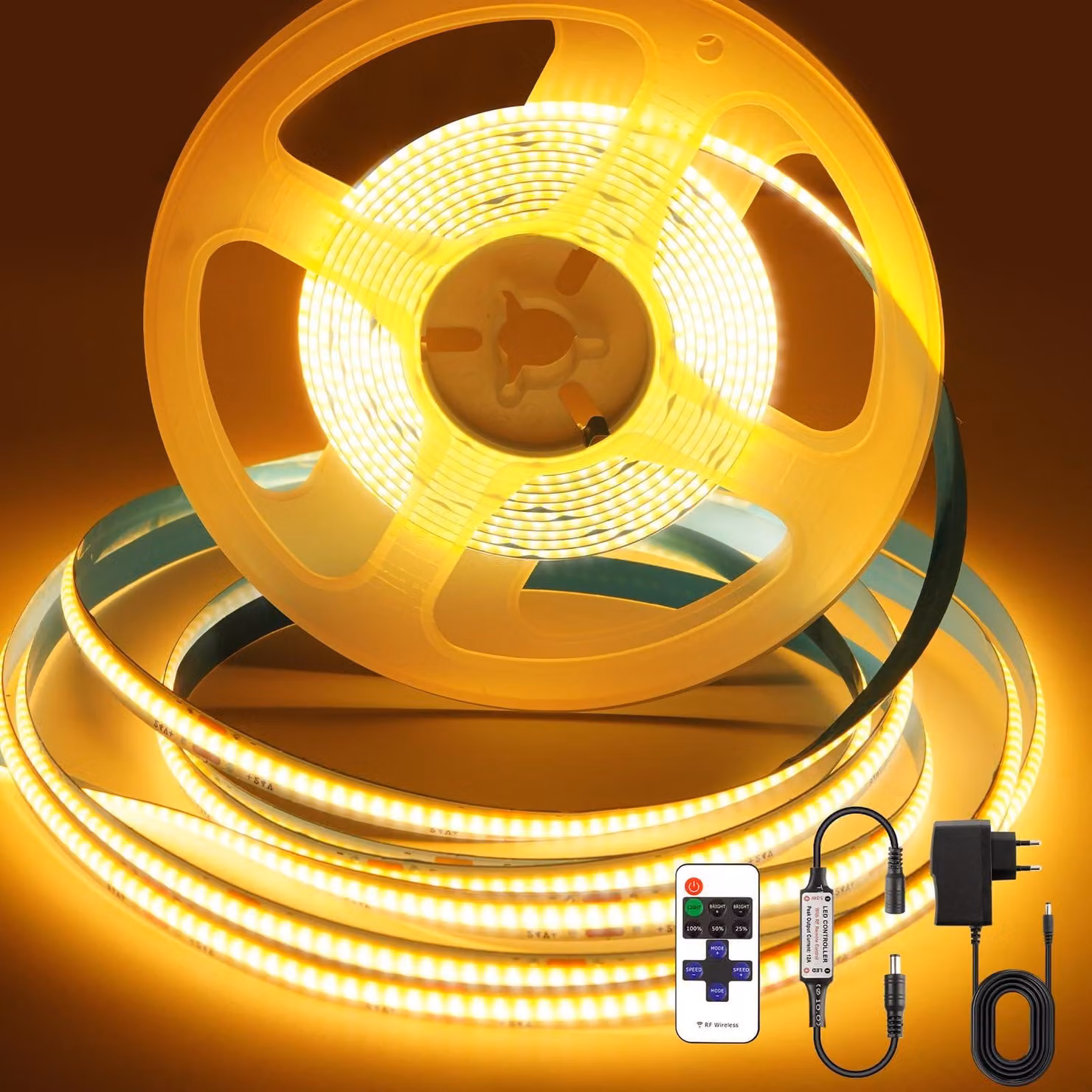 Striscia LED COB, 3 metri, luce calda (2700K), 24V, dimmerabile, striscia LED flessibile con telecomando RF