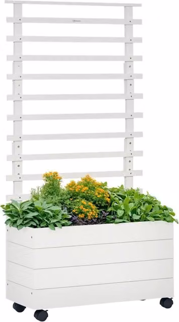 Cassa per piante Minimal in legno bianco con grigliato, L: 76 cm, P: 30 cm, H: 155 cm
