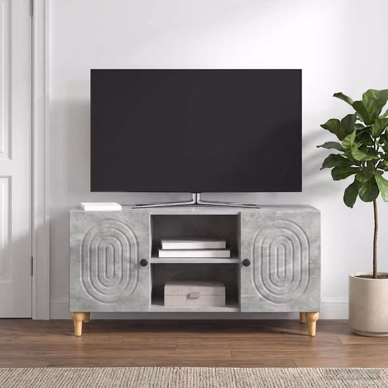 Mobile TV moderno vidaXL in legno MDF Grigio Cemento L/P/H: 102 x 34,5 x 50 cm