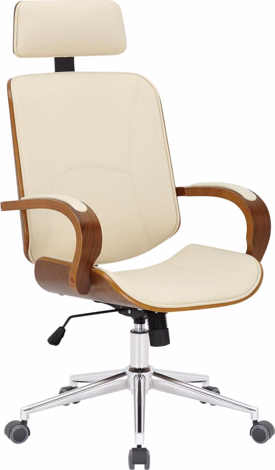 Sedia da ufficio ergonomica - Sedia con seduta - Comfort regolabile, adatta per l'ufficio e la casa | Colore: noce/crema
