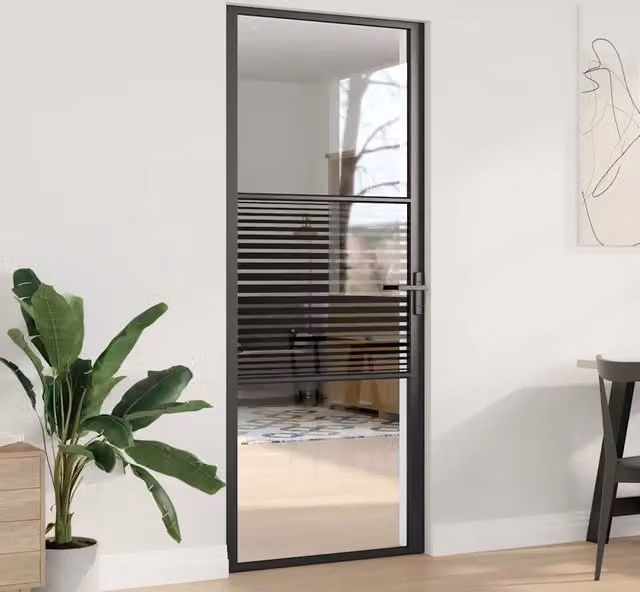 Porta in vetro rigato nera con telaio in alluminio vidaXL L: 76 cm, P: 3.5 cm, H: 201.5 cm