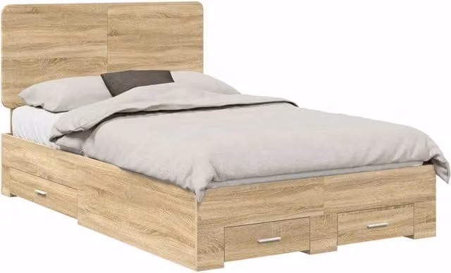 Letto matrimoniale | Letto per adulti | Struttura del letto con testiera Rovere Sonoma 120 x 200 cm