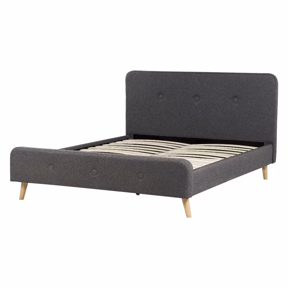 Letto Beliani moderno con struttura imbottita in tessuto grigio e gambe in legno di quercia oliato L/P/H: 160 x 200 cm – 2