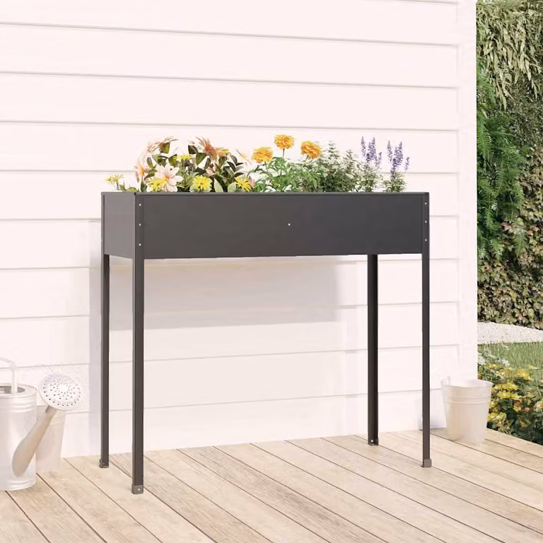 Fioriera da giardino vidaXL in acciaio zincato colore antracite L: 100,5 cm, P: 40,5 cm, H: 90 cm