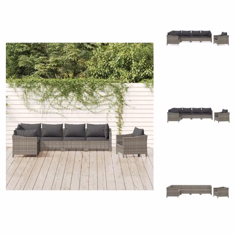 vidaXL set da salotto da giardino 7 pezzi con cuscini in poly rattan grigio - Set di mobili da giardino