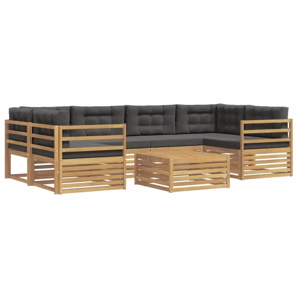 Set di divani da esterno a L vidaXL composto da 7 pezzi con tavolino da caffè, in legno di acacia e tessuto bianco e antracite – 2