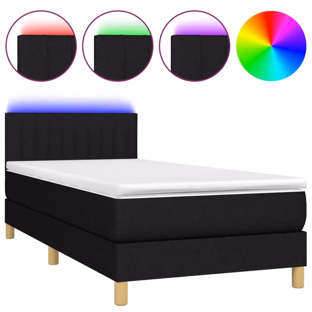 Letto Ibrido vidaXL con Materasso e Illuminazione LED, Tessuto Nero, L/P: 100 x 200 cm – 2