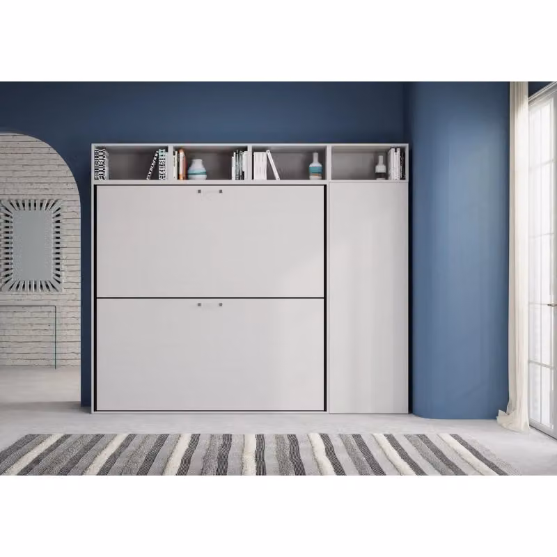 Letto a scomparsa doppio orizzontale Kando di Itamoby in bianco con finitura legno e metallo – 2