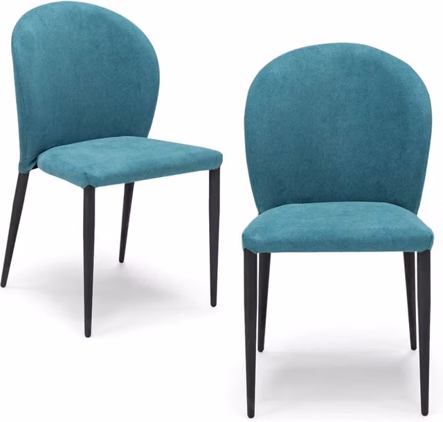 Set 2 sedie imbottite per sala da pranzo GHIBLI, 100% MADE IN ITALY, design moderno, rivestimento in tessuto morbido idrorepellente colore Turchese, gambe coniche robuste in metallo