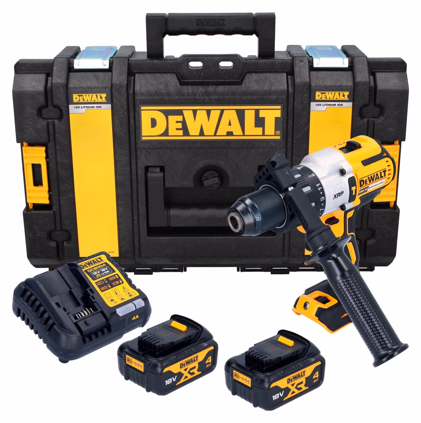 Avvitatore a percussione a batteria DeWalt DCD 996 M2 18 V 95 Nm brushless + 2 batterie da 4,0 Ah + caricabatterie + valigetta Tough Box
