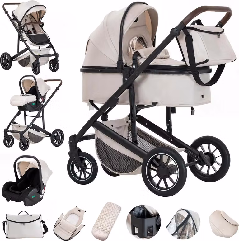 Carrello per bambini, struttura in alluminio, design pieghevole, 516-BEIGE