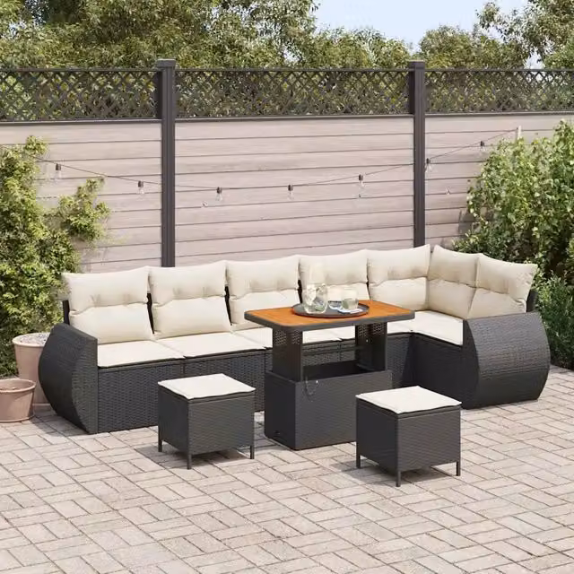 Set Divano da Giardino 9 pz Nero polyrattan 3361895