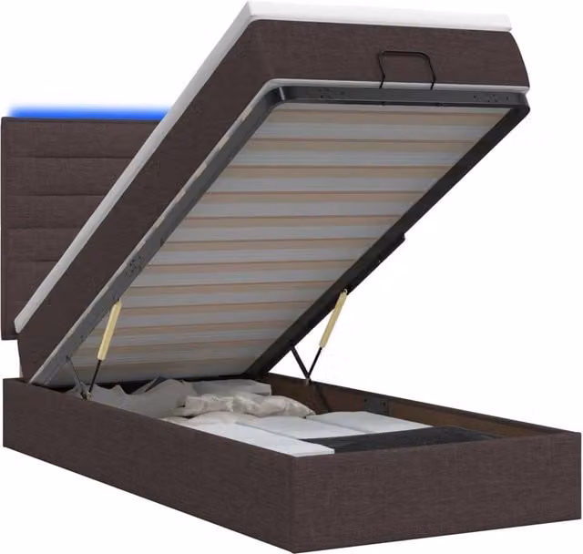 Letto Ottomano con Materasso e LED Marrone Scuro 90 x 190 cm 3457954