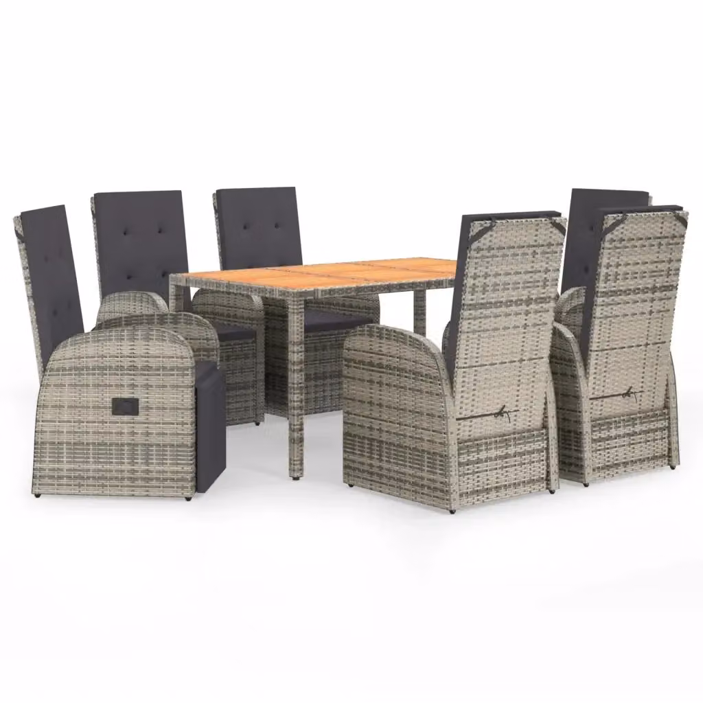 Set da pranzo da giardino vidaXL in polyrattan e legno di acacia con 7 pezzi e cuscini grigi – 2