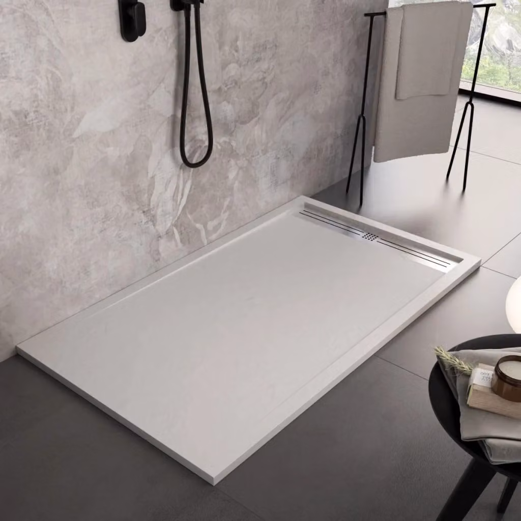 Piatto doccia rettangolare Olimpo Docce in marmoresina bianco effetto pietra cemento, L: 110 cm, P: 80 cm – 2